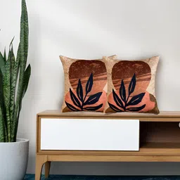 Tasseled Home Beige & Brown2 Pieces Floral Printed Velvet Square Cushion Covers-image-5