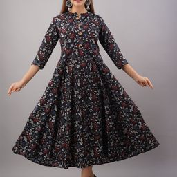 SHOOLIN Floral Printed Pure Cotton Fit and Flare Ethnic Dress-image-18