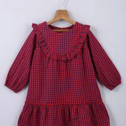Beebay Girls Red Checked Drop-Waist Cotton Dress-picture-45