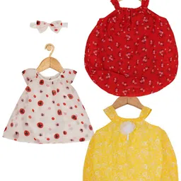 Creative Kids Infant Girls Pack Of 3 Floral Printed Romper Dresses-image-83
