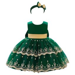 StyleCast Girls Green Ethnic Motifs Embroidered Bow Fit & Flare Dress With Headband-picture-33