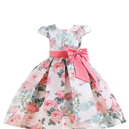 StyleCast Girls White & Pink Floral Printed Cap Sleeve Fit & Flare Dress-image-81