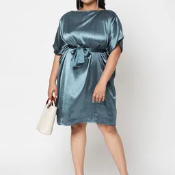 Curves by MISH Turquoise Blue Plus Size Blouson Dress-image-34