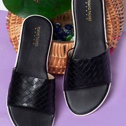 Tokyo Talkies Women Black Textured Open Toe Flats-35