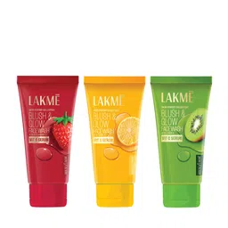 Lakme Set of 3 Blush & Glow Face Wash 100 g each - Strawberry + Lemon + Kiwi image 1