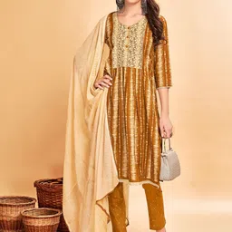 Anouk Abstract Dyed Regular Thread Work Pure Cotton Kurta with Trousers & Dupatta image 1