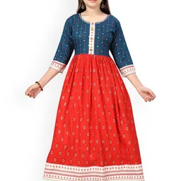 BAESD Girls Teal Ethnic Motifs Printed Regular Pure Cotton Kurta-image-26