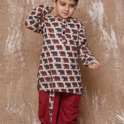 Aj DEZInES Boys Quirky Printed Pure Cotton Straight Kurta With Dhoti Pants-image-57