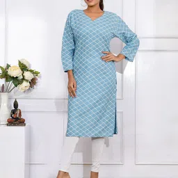 Kesarya Blue & White Ethnic Motifs Printed Cotton Kurta-12