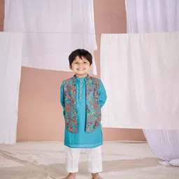 Vivedkids Boys Regular Long Sleeves Mandarin Collar Pure Cotton Kurta with Pyjamas-31