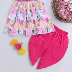 MANY FROCKS & Girls Floral Printed Regular Thread Work Pure Cotton Kurta with Dhoti Pants-image-49