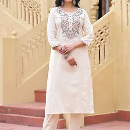 The Hope Thread Work Round Neck Pure Cotton Kurta With Trousers And Dupatta-picture-54
