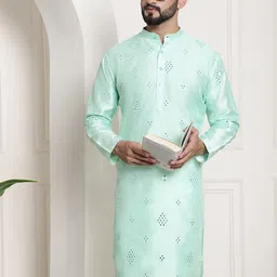SOJANYA Embellished Mirror Work Silk Cotton Kurta-image-17