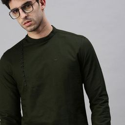 SHOWOFF Men Olive Green Solid Cotton  Kurta-image-61