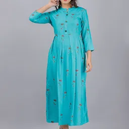 DORIYA Women Blue Striped Cold-Shoulder Sleeves Floral Kurta-picture-24