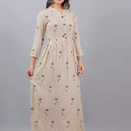 DORIYA Women Beige Floral Printed Cold-Shoulder Sleeves Thread Work Floral Kurta-image-59