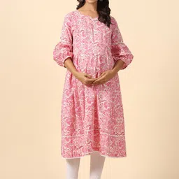 Ikk Kudi by Seerat Ethnic Motifs Printed Maternity & Nursing Pure Cotton A-Line Kurta-picture-25