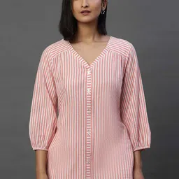AURELIA Striped V-Neck Pure Cotton Kurti-image-52