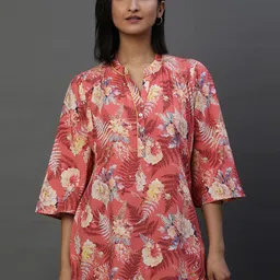 AURELIA Floral Printed Mandarin Collar Pure Cotton Kurti-image-42