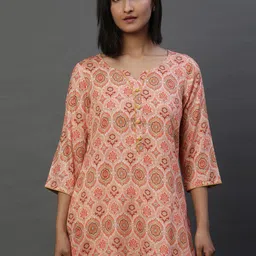 AURELIA Ethnic Motifs Printed Notched Neck Straight Kurti-image-43