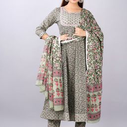 KALINI Women Green Ethnic Motifs Printed Gotta Patti Pure Cotton Kurti with Sharara & With Dupatta-image-48