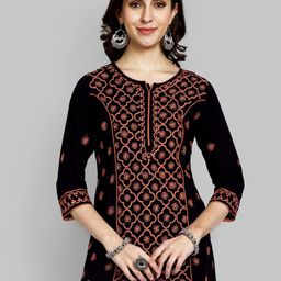 ADA Ethnic Motifs Embroidered Lucknowi Chikankari Pure Cotton Kurti-image-109