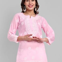 ADA Ethnic Motifs Embroidered Lucknowi Chikankari Pure Cotton Kurti-image-91