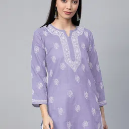 ADA Ethnic Motifs Embroidered Lucknowi Chikankari Pure Cotton Straight Kurti-image-75