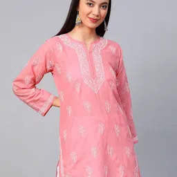 ADA Ethnic Motifs Embroidered Lucknowi Chikankari Pure Cotton Straight Kurti-image-68