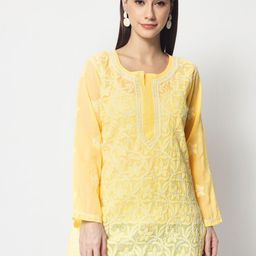 PARAMOUNT CHIKAN Chikankari Embroidered Round Neck Long Sleeves Kurti-image-39