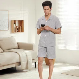 Sweet Dreams Navy Blue & White Conversational Printed Pure Cotton Night suit-image-16