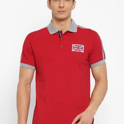 OFF LIMITS Men Red Solid Cotton Polo Collar T-shirt-image-9