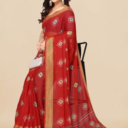 MIRCHI FASHION Red & Green Bandhani Block Printed Zari Saree-picture-32