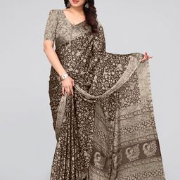 MIRCHI FASHION Brown & Beige Floral Printed Saree-image-15