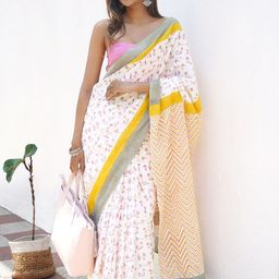 TEEJH Pure Cotton Block Print Saree-image-13