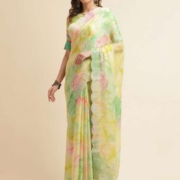 Mitera Green & Pink Floral Beads and Stones Pure Chiffon Saree-image-51