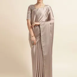 Mitera Brown Sequinned Pure Chiffon Saree-image-94