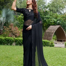 Mitera Black Pure Chiffon Saree-image-99