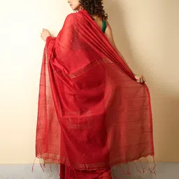 Charukriti Red Pure Cotton Saree image 3