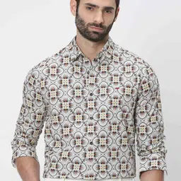 Mufti Trim Slim Fit Abstract Printed Casual Pure Cotton Shirt-image-98