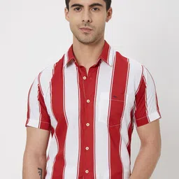 Mufti Trim Slim Fit Vertical Striped Casual Pure Cotton Shirt-image-80