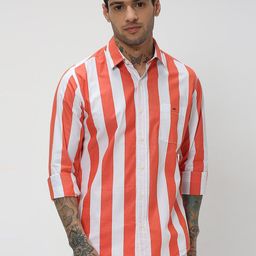 Mufti Vertical Striped Trim Slim Fit Casual Pure Cotton Shirt-image-72