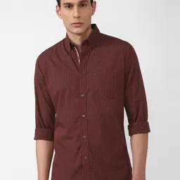 Van Heusen Sport Men Maroon Slim Fit Grid Tattersall Checks Checked Casual Shirt-image-4