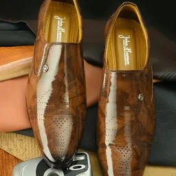 John Karsun Men Brown Textured Party Slip-on Shoes-image-22
