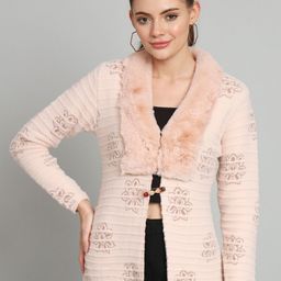 BROOWL Floral Self Design Woollen Button Shrug-57