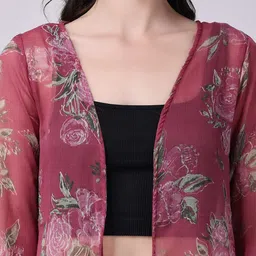 SCORPIUS Printed Chiffon Open Front Longline Shrug image 5