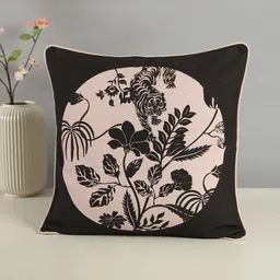 India Circus by Krsnaa Mehta Black & Peach-Coloured Floral Cotton Square Cushion Cover-image-25