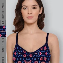 LYRA Pack Of 2 Printed Combed Cotton Wirefree Secret Support Bra with Detachable Strap-image-76