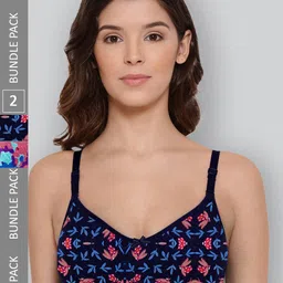 LYRA Pack Of 2 Printed Combed Cotton Wirefree Secret Support Bra with Detachable Strap-image-89