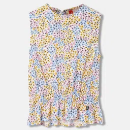 Blue Giraffe Girls Floral Printed Pure Cotton Top-picture-11